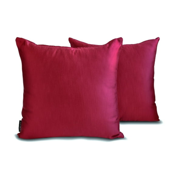 The HomeCentric Decorative Pillow Cases Red Pack of 2, 14"x14" (35x35 cm) Satin Solid Throw Pillow Cover For Sofa, Solid Modern Style - Deep Red Slub Satin