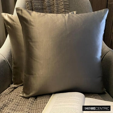 The HomeCentric Decorative Pillow Cases Taupe Pack of 2, 26"x26" (65x65 cm) Satin Solid Throw Pillow Cover For Sofa, Solid Modern Style - Taupe Gray Slub Satin