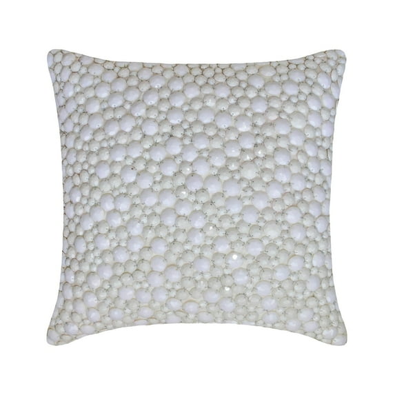 The HomeCentric Decorative Pillow Cases White Pack of 2, 18"x18" (45x45 cm) Silk White Crystals, White Stones, Hand Embroidery Throw Pillow Cover For Sofa, Geometric Modern Style - Vanilla Blanc