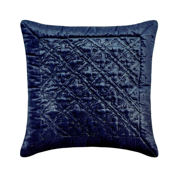 The HomeCentric Decorative Pillow Cover, Blue Pack of 2, 26x26 inch (65x65 cm) Euro Shams, Velvet Quilted, Geometric & Trellis Euro Shams For Couch, Solid Color Modern Style Easter - Navy Enriched