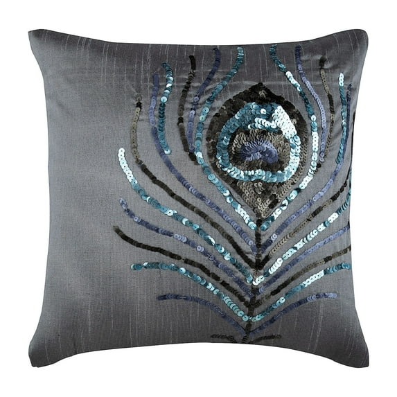 The HomeCentric Decorative Pillow Cover Decorative Silver Zippered Throw Pillow Covers Pack of 2 16x16 inch (40x40 cm) Silk Throw Pillows For Couch Birds Peacock Feather Art Deco - Peacock Feather