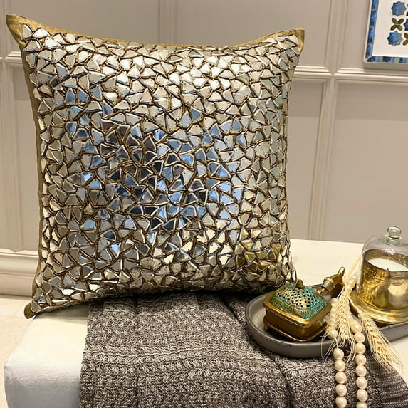 The HomeCentric Decorative Pillow Cover, Gold Pack of 2, 18"x18" (45x45 cm) Throw Pillow Covers, Silk Sequins & Beaded Throw Pillows For Couch, Abstract Pattern Modern Style Easter - Shimmering Gold