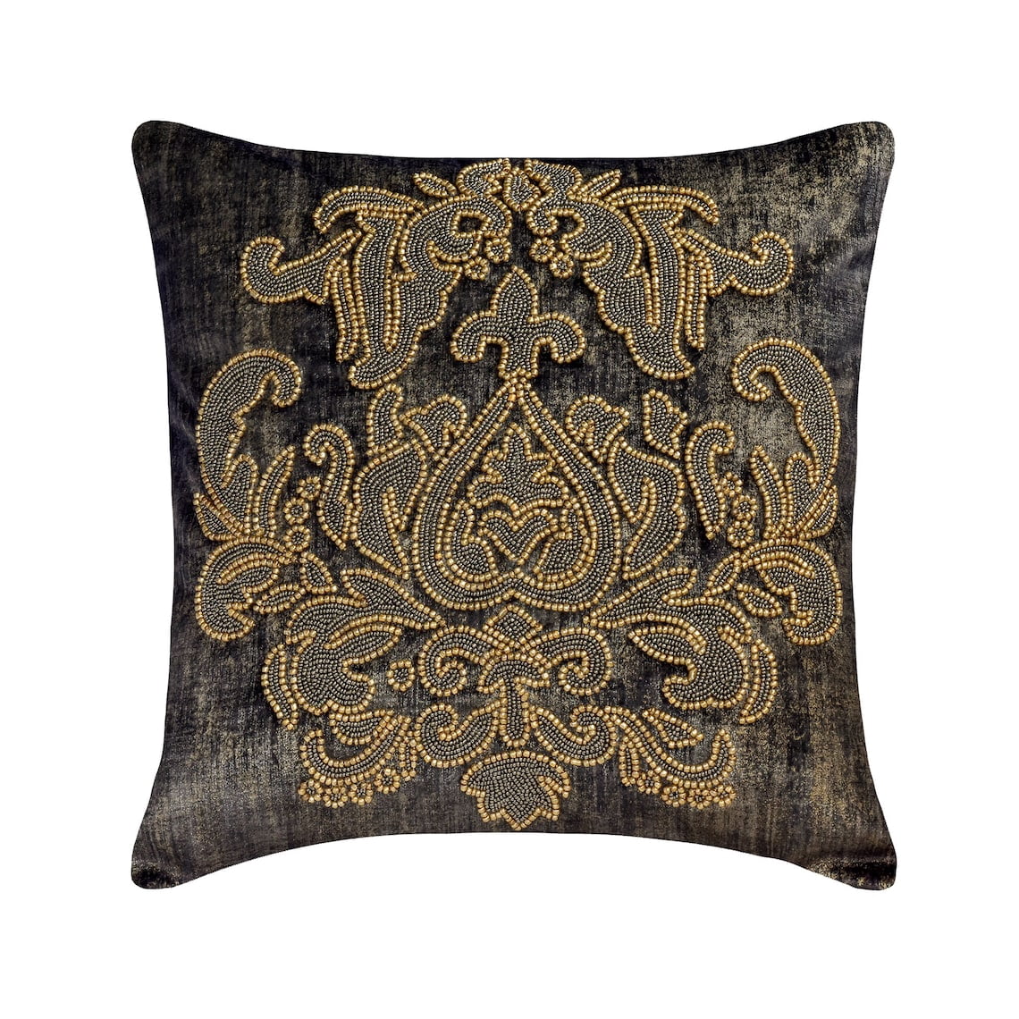 The HomeCentric Decorative Pillow Cover Grey Pack of 2 20x20 inch (50x50 cm) Throw Pillows Velvet Beaded Damask & Foil Throw Pillows Abstract Victorian Style Halloween Decorations - Aureate Graphite