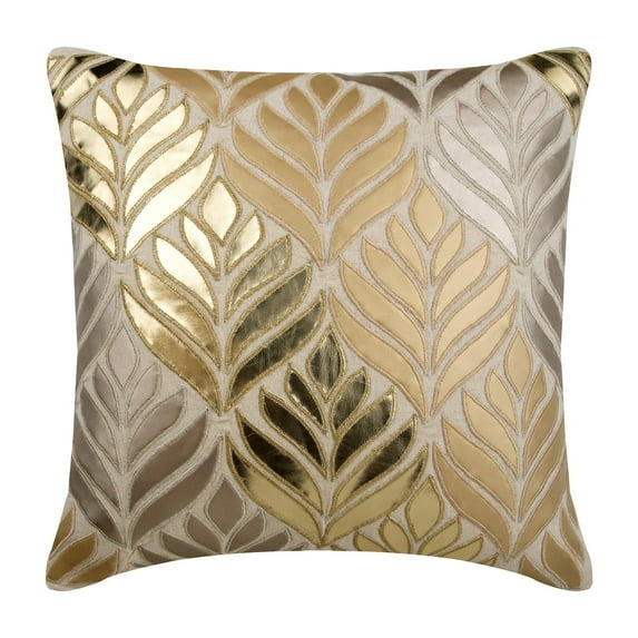 The HomeCentric Decorative Pillow Cover Toss Pillow Covers Decorative Pillow Covers Pack of 2 14x14 inch (35x35 cm) Gold Faux Leather Throw Pillow Covers Handmade Pillow Covers Floral - Foil Maple