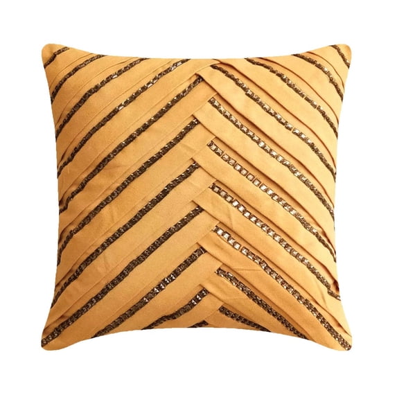 The HomeCentric Decorative Pillow Covers, Beige Decorative Toss Pillow Covers Pack of 2, 16x16 inch (40x40 cm) Suede Throw Pillows For Couch, Striped, Pintucks, Textured, Cushion - Beige Crystalline