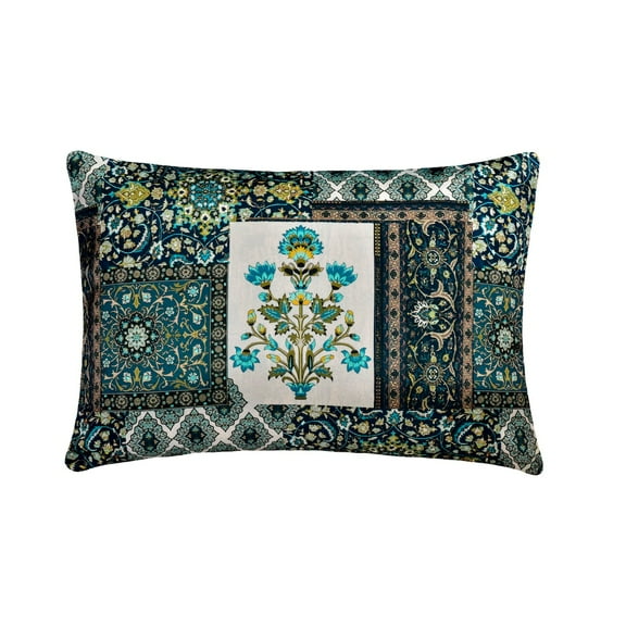 The HomeCentric Decorative Pillow Covers Blue Pack of 2, 12"x14" (30x35 cm) Lumbar Pillow Cover, Satin Satin, Persian Oblong Cushion Covers, Floral Contemporary - Vida