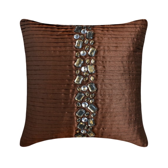 The HomeCentric Decorative Pillow Covers Brown 18"x18" (45x45 cm) Art Silk Crystals, Pintucks Cushion Covers For Sofa, Striped Modern Style - Brown Crystals
