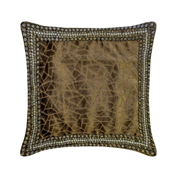 The HomeCentric Decorative Pillow Covers Brown Pack of 2, 14"x14" (35x35 cm) Velvet Crystal Embroidery, Velvet, Crystal Border & Mosaic Pillow Cushion Covers For Sofa, Abstract Modern - Brown Mosaic