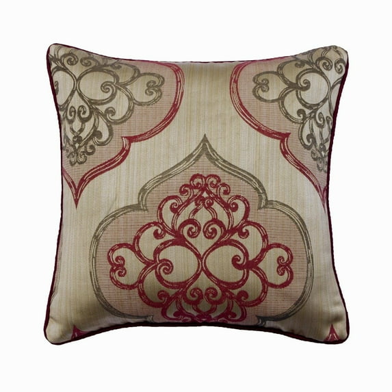The HomeCentric Decorative Pillow Covers, Burgundy Pack of 2, 18"x18" Throw Pillow Covers, Jacquard Silk Throw Pillows For Couch, Damask Pattern Victorian Style Easter - Berry Damask Galore