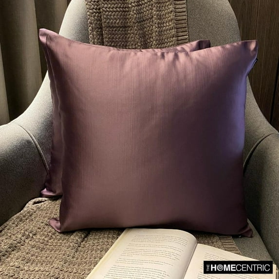 The HomeCentric Decorative Pillow Covers Lilac Pack of 2, 12"x12" (30x30 cm) Satin Solid Cushion Covers For Sofa, Solid Modern Style - Lilac Slub Satin