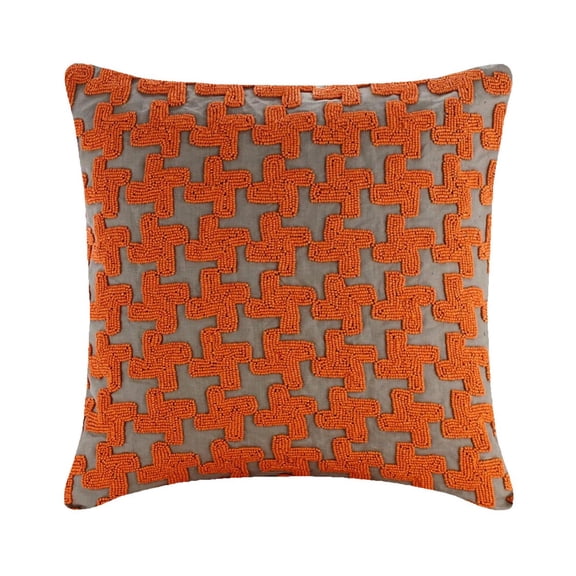 The HomeCentric Decorative Pillow Covers, Pack of 2, 22x22 inch (55x55 cm) Decorative Pillow Cover, Orange Throw Pillow Cover, Orange Beaded Lattice Trellis Pillow Cover, - Orange Terracota