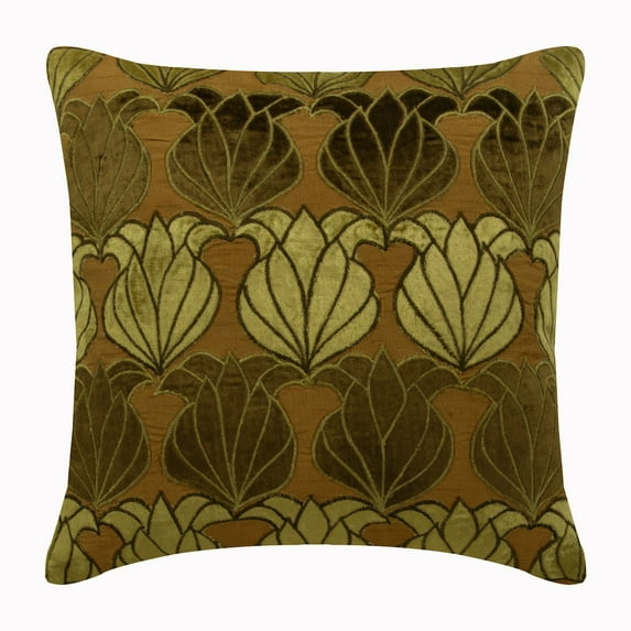 The HomeCentric Decorative Pillow Covers, Pillow Covers Pack of 2, 22x22 inch (55x55 cm) White, Velvet Applique Floral Theme Pillow Cover, Silk Square Decorative Pillows Cover, Floral - Green Lotus