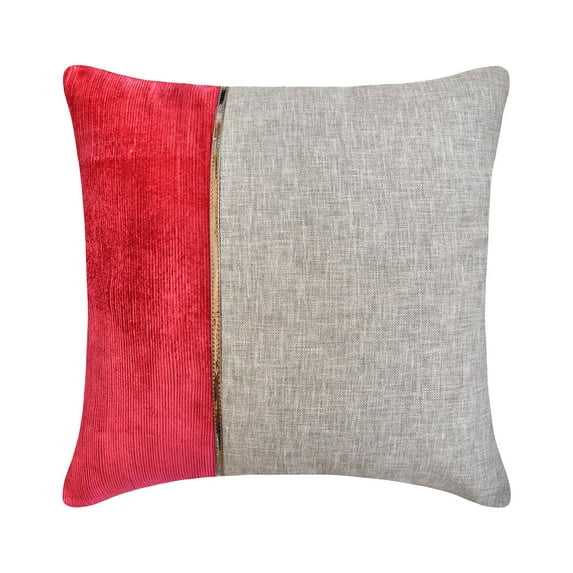 The HomeCentric Decorative Pillow Covers Red 18"x18" (45x45 cm) Linen Patchwork & Corduroy Cushion Covers For Sofa, Patchwork Modern Style - Winterberry Red