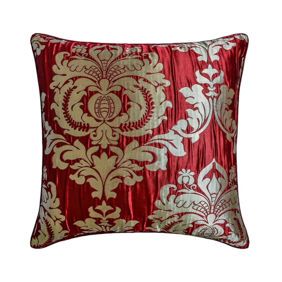 The HomeCentric Decorative Pillow Covers Red Pack of 2, 20"x20" (50x50 cm) Jacquard Damask, Pleated Fabric & Dull Gold Damask Cushion Covers For Sofa, Damask Modern Style - Damask Aurum