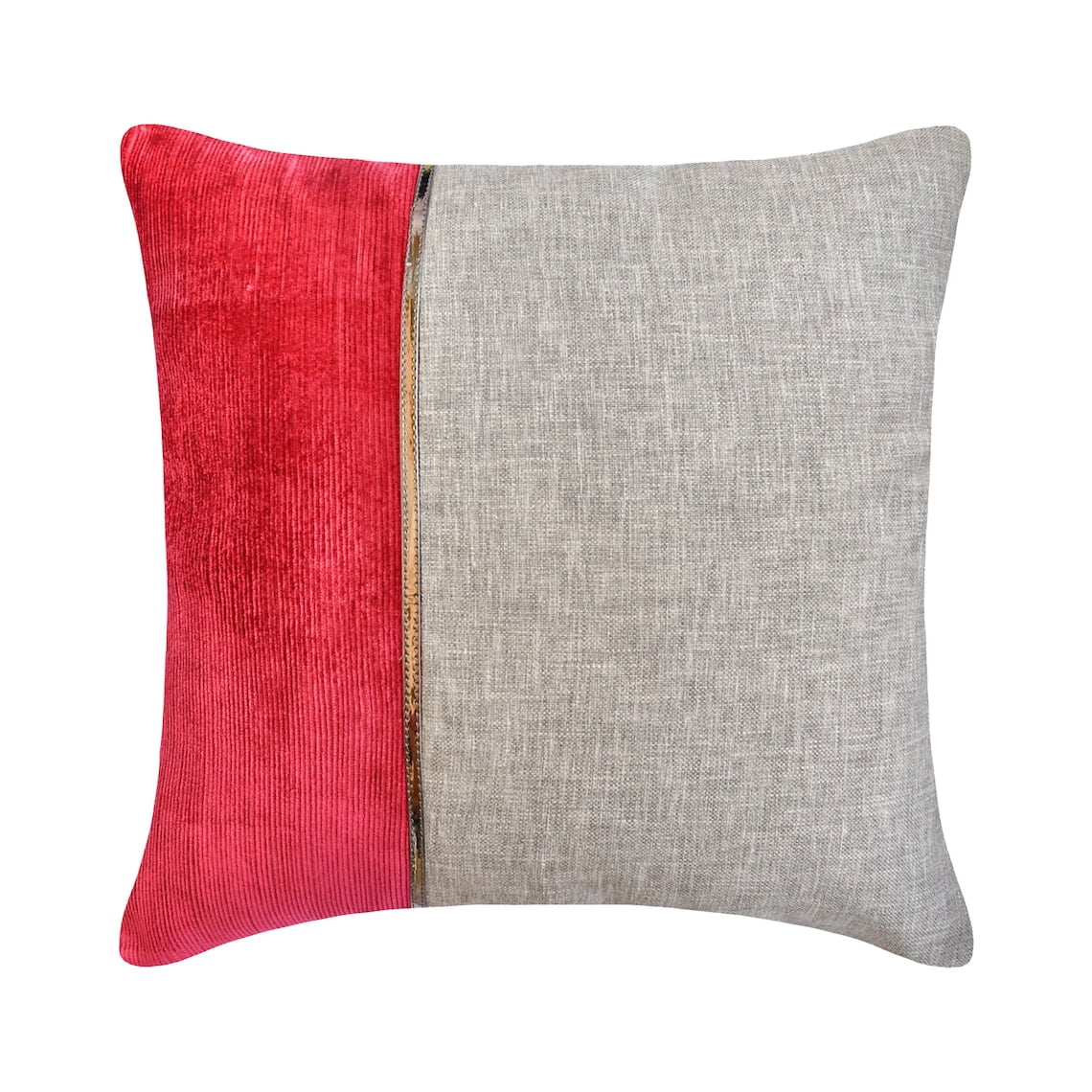 The HomeCentric Decorative Pillow Covers Red Pack of 2, 20"x20" (50x50 cm) Linen Patchwork & Corduroy Cushion Covers For Sofa, Patchwork Modern Style - Winterberry Red