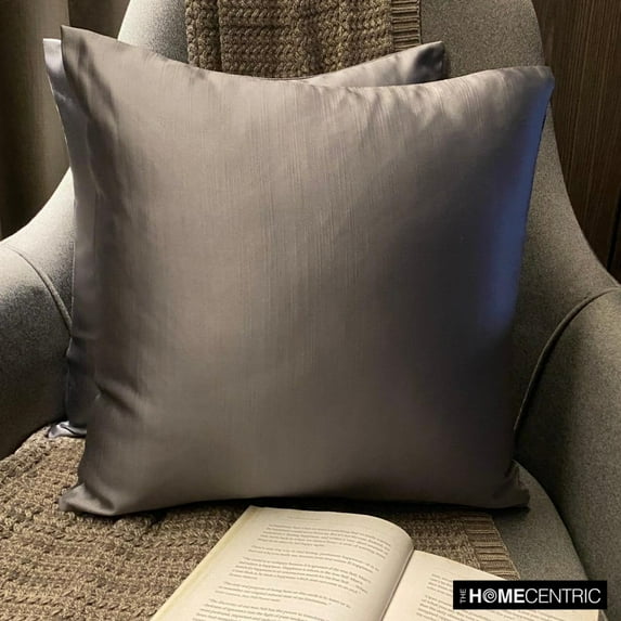 The HomeCentric Decorative Pillow Covers Silver Pack of 2, 12"x12" (30x30 cm) Satin Solid Cushion Covers For Sofa, Solid Modern Style - Silver Gray Slub Satin