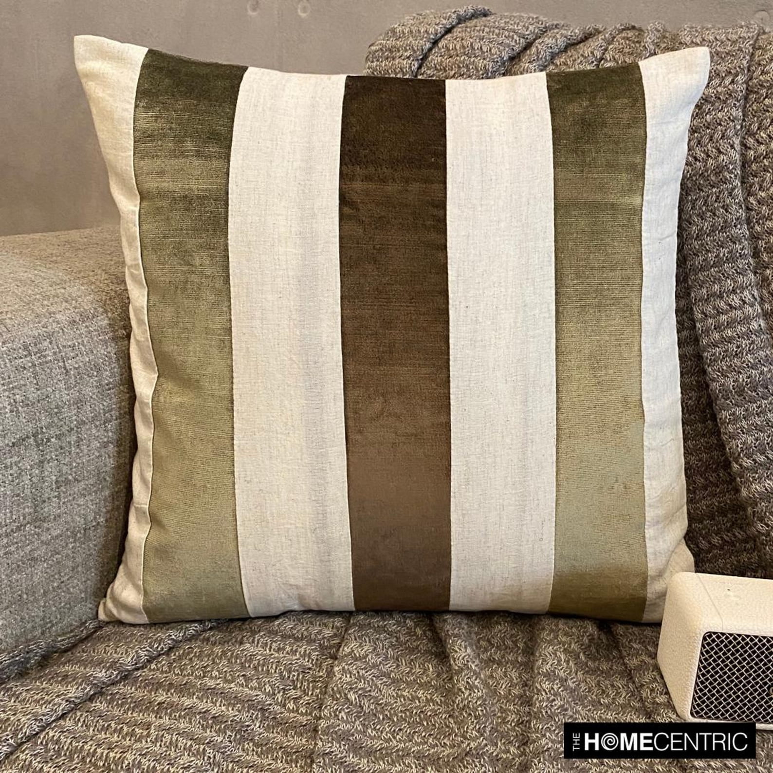 The HomeCentric Decorative Pillows cover Brown 26"x26" (65x65 cm) Velvet Striped And Linen Outdoor furniture Euro Pillow Shams, Patchwork Modern Style - Velvet Band Earthy