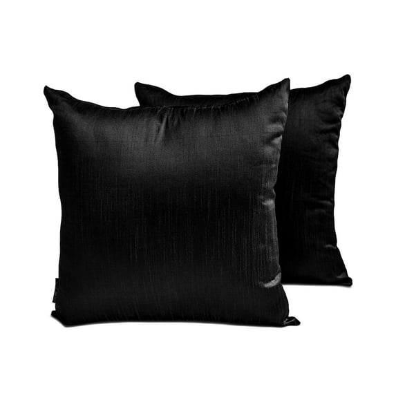 The HomeCentric Decorative Plain Pillow Cover Black Pack of 2, 16"x16" (40x40 cm) Pillow Cases, Art Silk Plain & Solid Cushion Covers For Sofa, Solid Modern Style - Black Luxury