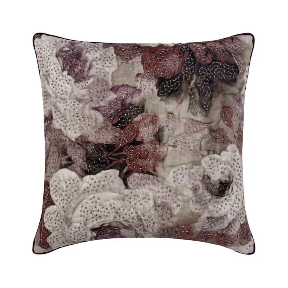 The HomeCentric Decorative Purple Pack of 2, 22x22 inch (55x55 cm) Pillow Covers, Cotton Sequins, Embroidered & Rose Print Throw Pillows For Sofa, Floral Modern Style Easter - Munstead Wood Rose