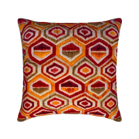The HomeCentric Decorative Red Orange Pack of 2, 14x14 inch (35x35 cm) Throw Pillow Covers, Velvet Ikat, Dyed Printed Throw Pillows For Sofa, Abstract Contemporary Style Halloween Decorations - Surya