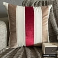 thumbnail image 1 of The HomeCentric Decorative Red Pack of 2, 26x26 inch (65x65 cm) Euro Size Shams, Velvet & Linen Patchwork Euro Shams For Sofa, Striped Pattern Modern Style Easter - Velvet Band Red, 1 of 10