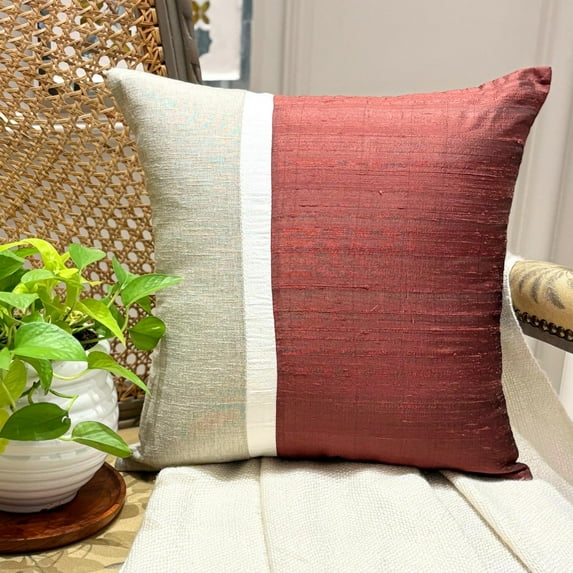 The HomeCentric Decorative Rust 12"x12" (30x30 cm) Throw Pillows, Silk & Linen Patchwork & Colorblock Throw Pillows For Couch, Solid Color Pattern Modern Style - Rust Silkastic