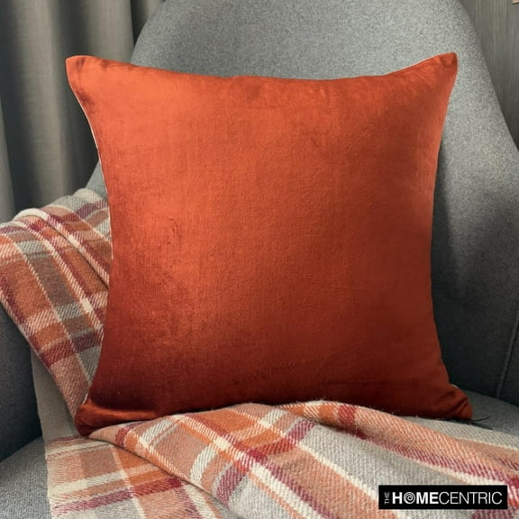 The HomeCentric Decorative Rust 18"x18" (45x45 cm) Throw Pillows, Velvet Double Side, Linen & Top Zipper Throw Pillows For Couch, Solid Pattern Modern Style - Velvet Rust Jules