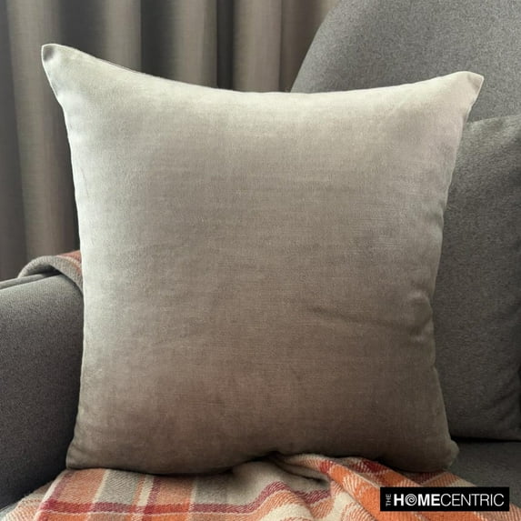 The HomeCentric Decorative Silver Pack of 2, 12x12 inch (30x30 cm) Throw Pillow Covers, Velvet Double Side, Linen & Top Zipper Throw Pillows For Sofa, Solid Modern Style Easter - Velvet Silver Jules