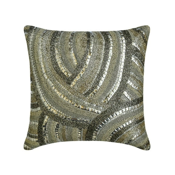 The HomeCentric Decorative Silver Pack of 2, 24"x24" (60x60 cm) Throw Pillow Covers, Silk Beaded, Hand Embroidery Bling, Lounge, Shimmer & Sparkle Throw Pillows For Sofa Abstract - Starlight Silver