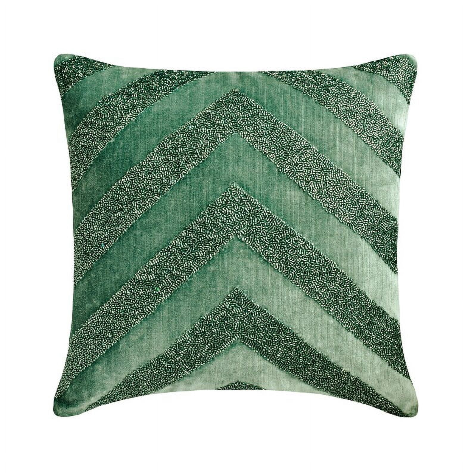 The HomeCentric Decorative Teal Blue Pack of 2, 16"x16" (40x40 cm) Throw Pillows, Velvet Beaded Embroidered & Chevron Pattern Throw Pillows For Couch, Geometric Pattern Modern Style Easter - Himadri
