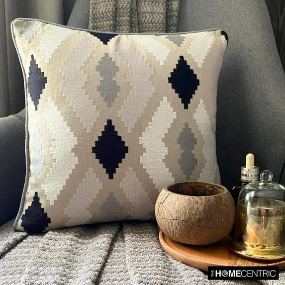 The HomeCentric Decorative Thow Pillow Covers Beige Pack of 2, 22"x22" (55x55 cm) Cotton Embroidery Throw Cushion Covers For Couch, Abstract Modern Style - Paternella