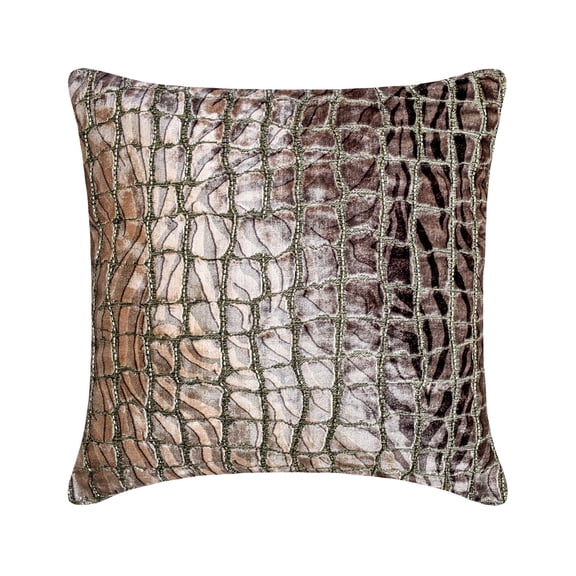 The HomeCentric Decorative Thow Pillow Covers Brown 20"x20" (50x50 cm) Velvet Velvet, Animal Pattern, Beaed hand Embroidery Throw Cushion Covers For Couch, Animal Modern Style - Safari Mirage