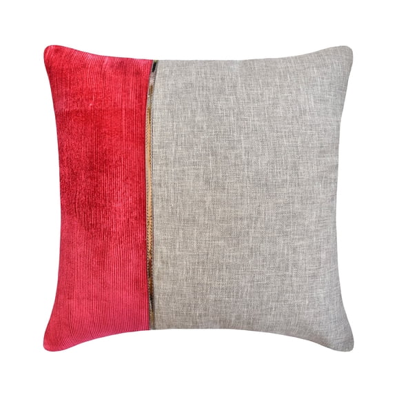 The HomeCentric Decorative Thow Pillow Covers Red 16"x16" (40x40 cm) Linen Patchwork & Corduroy Throw Cushion Covers For Couch, Patchwork Modern Style - Winterberry Red
