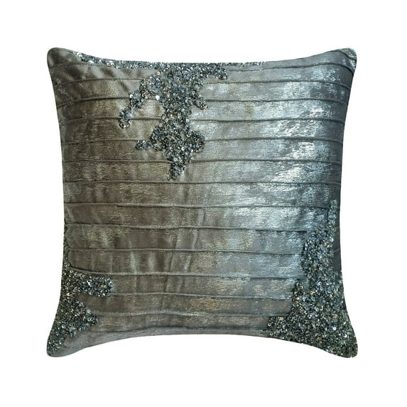 The HomeCentric Decorative Thow Pillow Covers Silver Pack of 2, 20"x20" (50x50 cm) Jacquard Sequins, Foil, Pintucks Throw Cushion Covers For Couch, Abstract Modern Style - Moonlit Glitter
