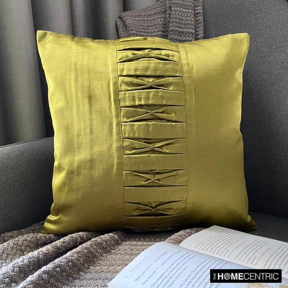 The HomeCentric Decorative Throw Pillow Cases Chartreuse 14"x14" (35x35 cm) Satin Pintucks & Textured Cushion Covers For Sofa, Solid Modern Style - Chartreuse Pleats