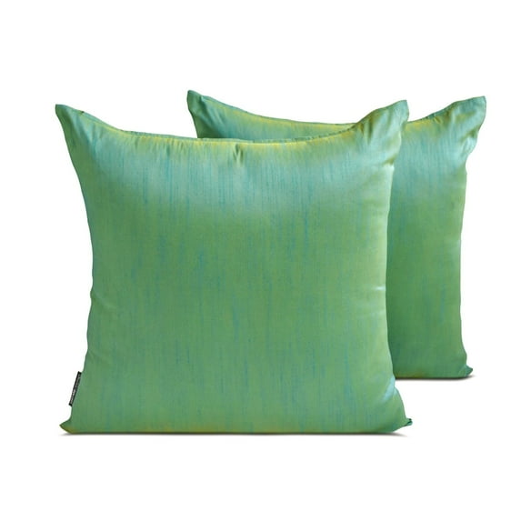 The HomeCentric Decorative Throw Pillow cover Aqua Pack of 2, 12"x12" Art Silk Two Tone Silk, Solid Pillow Cushion Covers For Sofa Couch, Hotels, living, Bed Room, Solid Modern - Aqua Yellow Luxury