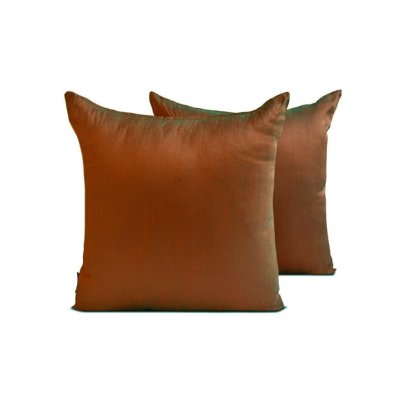 The HomeCentric Decorative Throw Pillow cover Rust & Green Pack of 2, 24"x24" (60x60 cm) Art Silk Solid & Two Tone Silk Pillowcase For Sofa Chouch, Hotels, living, Bed Room Modern - Rust Green Luxury