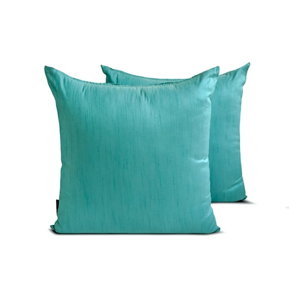 The HomeCentric Decorative Throw Pillow covers Aqua Pack of 2, 24"x24" (60x60 cm) Art Silk Solid & Two Tone Silk Cushion cover For Sofa Chouch, Hotels, living, Bed Room Modern Style - Aqua Luxury