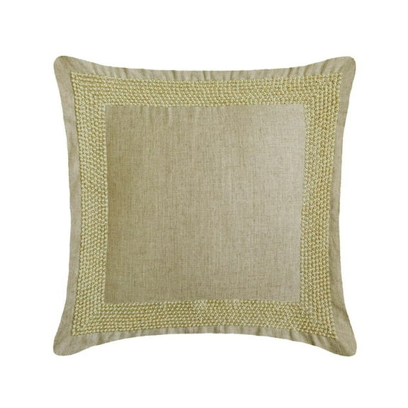 The HomeCentric Decorative Throw Pillow covers Beige 16"x16" (40x40 cm) Linen Pearl, Zardozi Hand Embroidery Cushion Covers For Couches And Sofas, Hotels, living, Bed Room, Border - Linen Pearlshine