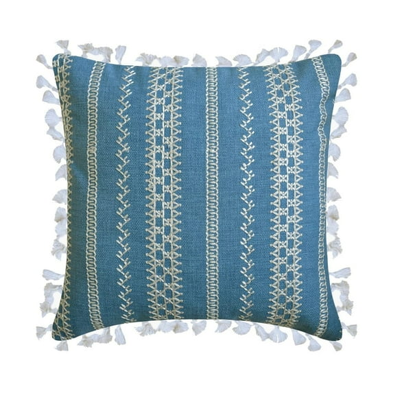 The HomeCentric Decorative Throw Pillow covers Blue 14"x14" (35x35 cm) Cotton Embroidery, Striped Pillowcases For Sofa Chouch, Hotels, living, Bed Room, Striped Contemporary - Needlework