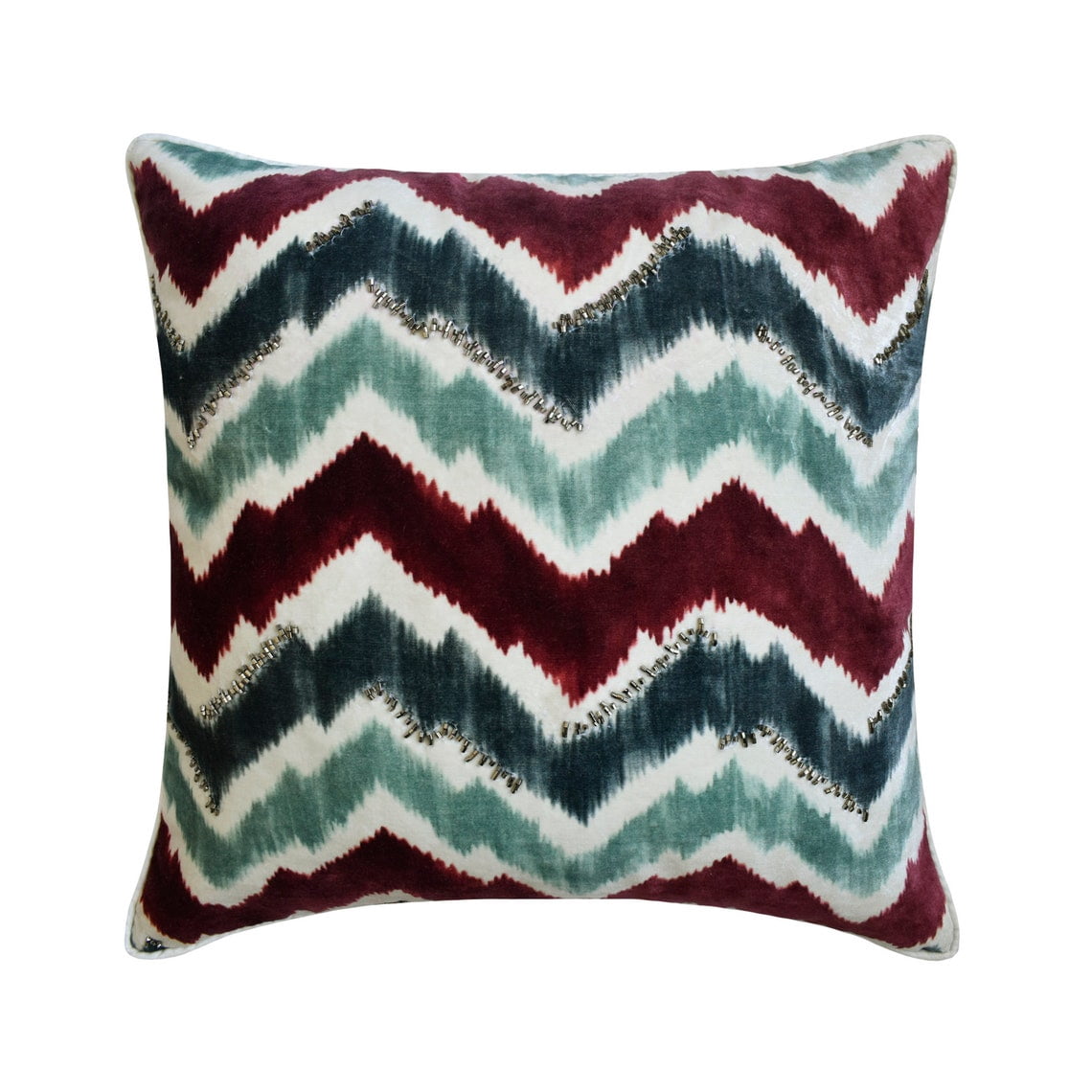 The HomeCentric Decorative Throw Pillow covers Blue 14"x14" (35x35 cm) Velvet Printed, Chevron, Bead Embroidery Outdoor furniture Cushion cover, Chevron Modern Style - Chevron Groove