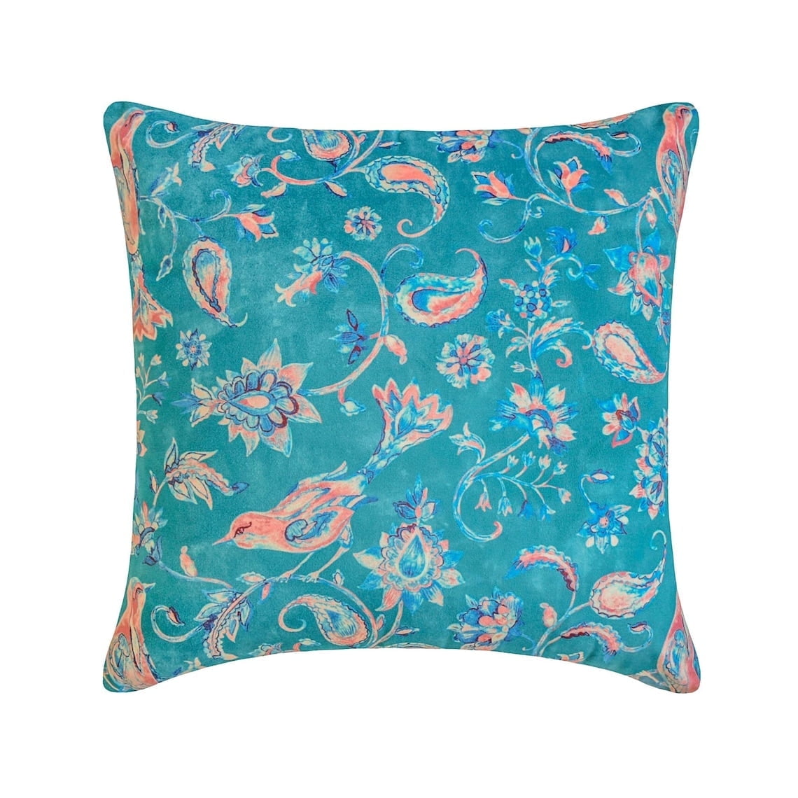 The HomeCentric Decorative Throw Pillow covers Blue 24"x24" (60x60 cm) Velvet Birds, Paisleys, Printed Velvet Pillow Case For Sofa Chouch, Hotels, living, Bed Room, Contemporary - Birdsong Embrace
