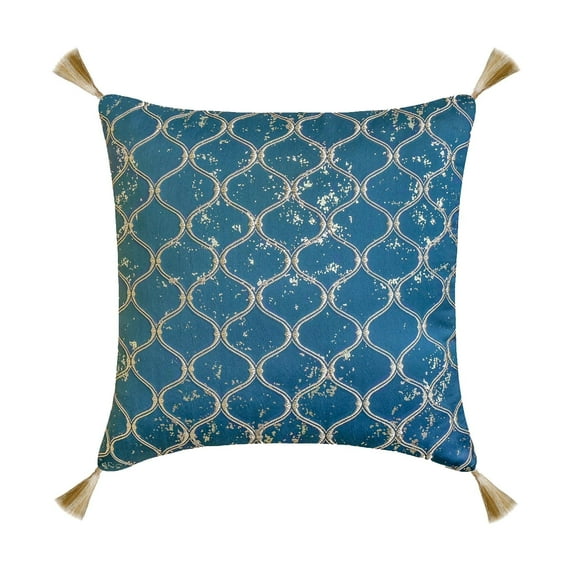The HomeCentric Decorative Throw Pillow covers Blue 26"x26" (65x65 cm) Jacquard Foil, Embroidery, Trellis, Tassels Cushion Covers For Sofa, Geometric Contemporary Style - Trellis Shimmer