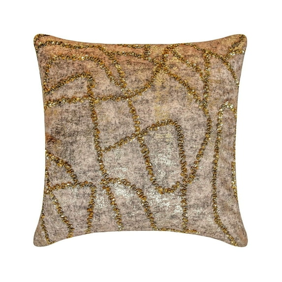 The HomeCentric Decorative Throw Pillow covers Gold 22"x22" (55x55 cm) Jacquard Foil, Bead, Sequins, Hand Embroidery Outdoor furniture Cushion cover, Abstract Modern Style - Old World Gold