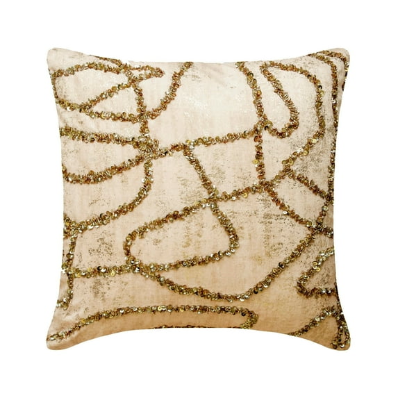The HomeCentric Decorative Throw Pillow covers Gold Pack of 2, 24"x24" (60x60 cm) Jacquard Foil, Bead, Sequins, Hand Embroidery Outdoor furniture Cushion cover, Abstract Modern Style - Liquid Gold