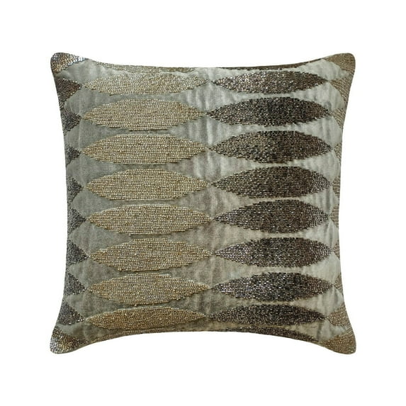 The HomeCentric Decorative Throw Pillow covers Gray Pack of 2, 16"x16" (40x40 cm) Velvet Hand Embroidery, Beaded Outdoor furniture Cushion cover, Geometric Modern Style - Velvet Bedecked