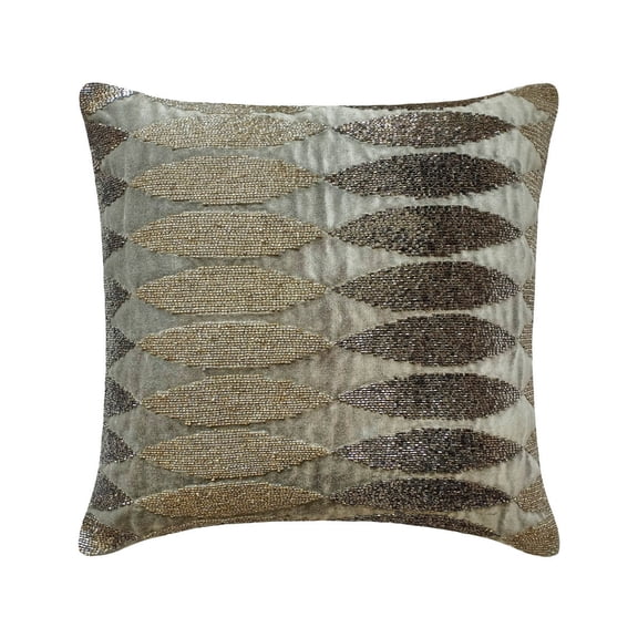 The HomeCentric Decorative Throw Pillow covers Gray Pack of 2, 16"x16" (40x40 cm) Velvet Hand Embroidery, Beaded Outdoor furniture Cushion cover, Geometric Modern Style - Velvet Bedecked