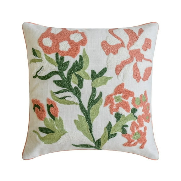 The HomeCentric Decorative Throw Pillow covers Peach 16"x16" (40x40 cm) Cotton Floral, Embroidery, Boucle Embroidery Outdoor furniture Cushion cover, Floral Modern Style - Peachy Petals