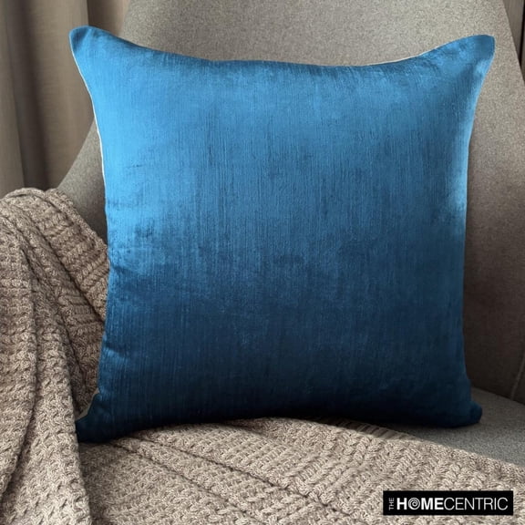 The HomeCentric Decorative Turquoise Pack of 2, 12x12 inch (30x30 cm) Throw Pillows, Velvet Double Side, Faux Leather Puller Throw Pillows For Couch, Solid Color Modern Style - Velvet Turquoise Jules