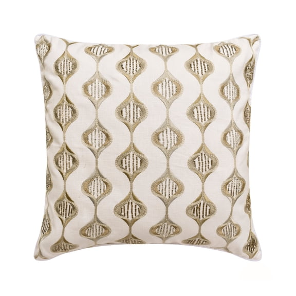 The HomeCentric Decorative White Pack of 2, 24x24 inch (60x60 cm) Pillow Cases, Cotton Embroidery & Beaded Throw Pillows For Sofa, Geometric Pattern Contemporary Style Easter - Abhinoor